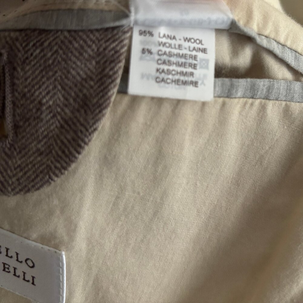 $5500 Brunello Cucinelli Wool Cashmere Herringbone Sport Coat Elbow Patch - 40 - Picture 14 of 16